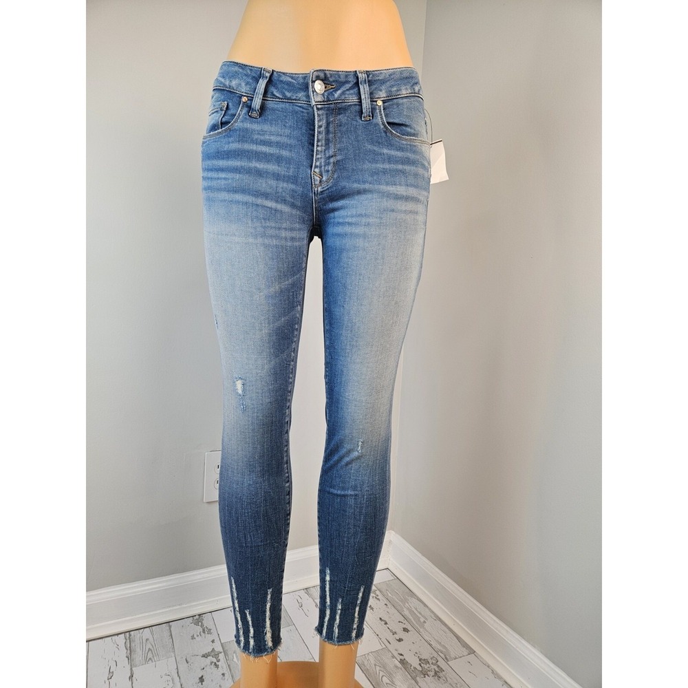 Mavi Adriana Ankle Super Skinny Jeans Mid Rise Distressed Raw Hem Size 27